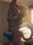  black clothing felid hi_res jockstrap jumperbear male mammal morning pantherine solo underwear wood 