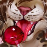  ambiguous_gender candy close-up drooling fangs feline food levelviolet licking lollipop lynx mammal open_mouth saliva solo sticker suggestive teeth tongue tongue_out whiskers zaire_(nightdancer) 