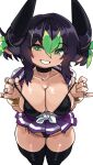  animal_humanoid big_breasts black_hair bottomwear bovid bovid_humanoid bovine bovine_humanoid breasts cleavage clothed clothing female green_hair hair hi_res humanoid legwear mammal mammal_humanoid multicolored_hair simple_background skirt solo thigh_highs two_tone_hair white_background zanamaoria 