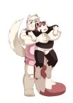  2022 absurd_res ailurid anthro blush bottomwear bulge canid canine canis carrying clothing dokyudokyu1 domestic_dog duo hi_res humanoid_hands kemono male male/male mammal overweight overweight_male red_panda shirt shorts simple_background topwear underwear white_background 