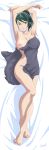  1girl barefoot dakimakura_(medium) glasses green_hair highres jujutsu_kaisen looking_at_viewer round_eyewear sexually_suggestive shiima solo towel yellow_eyes zen&#039;in_maki 