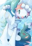  :d absurdres commentary_request fangs green_eyes highres no_humans open_mouth pokemon pokemon_(creature) primarina signature smile solo tanpakuroom tongue water 