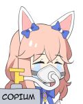 animal_ears blue_bow bow character_request closed_eyes copium_(meme) fox_ears hair_bow jalm long_hair lost_ark meme oxygen_mask pink_hair transparent_background 