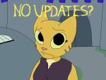  2022 anthro bethesda_softworks clothed clothing disappointed english_text felid female fur humor katia_managan khajiit looking_at_viewer mammal meme no_bitches? outside prequel solo text the_elder_scrolls unknown_artist video_games webcomic yellow_body yellow_fur 