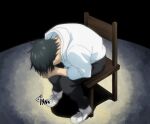  1boy black_hair drawing highres jujutsu_kaisen neon_genesis_evangelion okkotsu_yuuta parody sandiinna sitting white_footwear 