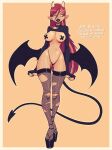  areola breasts clothing demon female hi_res high_heels horn horned_humanoid humanoid humanoid_pointy_ears legwear nipples not_furry pasties rapscallion solo spade_tail text thigh_highs winged_humanoid wings 