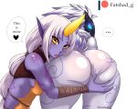  &lt;3 ... anthro bent_over big_butt blue_eyes bovid breasts bubble_butt butt butt_focus butt_grab butt_squish caprine curvy_figure dialogue domestic_sheep english_text female female/female forkat_bau fur genitals hair hand_on_butt hi_res horn horned_humanoid humanoid kindred_(lol) lamb_(lol) league_of_legends long_hair mammal mask open_mouth ponytail possessive purple_body purple_skin pussy riot_games sheep simple_background solo soraka speech_bubble squish tattoo text thick_thighs video_games white_background white_body white_fur white_hair wide_hips yellow_eyes 
