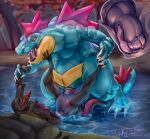  absurd_res dominant dominant_male duo feral feraligatr forced hi_res internal male male/male nintendo plant pok&eacute;mon pok&eacute;mon_(species) rape reptile ryme_(totodice1) salazzle scalie shiaz slit_penetration trans_(lore) trans_woman_(lore) tree video_games water 