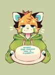  ailurid anthro blue_eyes cake claws clothing conditional_dnp dessert female food fur half-closed_eyes hi_res humor jinxit looking_at_viewer mammal narrowed_eyes orange_body orange_fur pocky_(jinxit) red_panda smile smirk solo sweatshirt text 