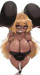  aife apron apron_only big_breasts blonde_hair breasts cleavage clothed clothing eyewear female glasses hair hi_res horn horned_humanoid huge_breasts humanoid mostly_nude simple_background solo white_background zanamaoria 