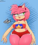 amy_rose anthro berkthejerk big_breasts blush bottomwear breasts cleavage clothed clothing eulipotyphlan female hedgehog hi_res jiggling mammal sega shorts solo sonic_the_hedgehog_(series) thick_thighs wide_hips 