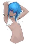  1girl blue_hair dark-skinned_female dark_skin dry drying flat_chest highres mitsukuni navel purple_eyes short_hair simple_background solo soui towel wet white_background wixoss 