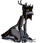  1:1 anthro antlers avian bajer_(jurij_bajer) beak bird cervid clothing corvid digital_media_(artwork) eurasian_magpie feet fur girly grey_body hair holarctic_magpie horn hybrid jurij_bajer kneeling long_hair magpie_(corvid) male mammal oscine passerine pixel_(artwork) solo yellow_sclera 