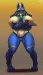  absurd_res anthro areola big_breasts blush breasts clothing covering covering_breasts crossed_arms female frown genitals hi_res huge_breasts legband looking_at_viewer lucario multicolored_body navel nintendo nude pok&eacute;mon pok&eacute;mon_(species) pokemon_unite pussy red_eyes ruins_style_lucario solo thick_thighs topwear video_games yboon 
