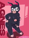  2022 absurd_res agnes_(animal_crossing) animal_crossing anthro areola averyfondoreo belly big_breasts black_body breasts chubby_female colored curled_tail domestic_pig female genitals hand_on_hip hand_on_leg hi_res hooves mammal multicolored_body nintendo nipples pink_nipples pink_nose pussy shaded signature simple_background slightly_chubby solo suid suina sus_(pig) text two_tone_body video_games villager_(animal_crossing) 