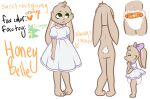  2016 ambiguous_gender anthro archived_source clothed clothing diaper digital_drawing_(artwork) digital_media_(artwork) dress english_text female_(lore) model_sheet monsterbunny simple_background smile solo text young 