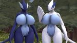  16:9 2021 3d_(artwork) alternate_color anthro big_breasts black_body black_skin blue_body blue_skin bodily_fluids breasts digital_media_(artwork) dnrud12 duo eyes_closed featureless_breasts female genitals grass half-closed_eyes hi_res huge_breasts legendary_pok&eacute;mon looking_at_hand lugia narrowed_eyes nintendo nude plant pok&eacute;mon pok&eacute;mon_(species) pok&eacute;morph pussy shadow_lugia shadow_pok&eacute;mon source_filmmaker standing sweat tree video_games white_body white_skin widescreen 