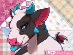  2021 black_body black_fur blue_eyes bovid bovine bust_portrait cattle conditional_dnp fur horn mammal nakoo portrait tongue tongue_out white_body white_fur wings 