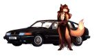  2021 absurd_res alpha_channel anthro black_clothing black_dress breasts canid canine car ceran_altwood cleavage clothed clothing dress female fox hi_res high_heels looking_away mammal renneon rover_(marque) rover_sd1 simple_background smile solo transparent_background vehicle 