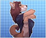  2022 5_fingers anthro areola breasts brown_hair canid canine canis clothed clothing digital_media_(artwork) domestic_dog female fingers fur hair hi_res mammal mile nipples nitani smile solo 