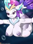  absurd_res anthro big_breasts breasts bubble butt clothing crown eyelashes eyeshadow female fin fish friendship_is_magic hair hasbro hi_res makeup marine my_little_pony my_little_pony:_the_movie_(2017) navel nipples novaspark nude patreon purple_eyes purple_hair queen_novo_(mlp) seahorse shell smile solo syngnathid syngnathiform underwater underwear water white_body 