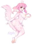  absurd_res anthro big_breasts big_butt breasts butt canid canine canis domestic_dog facial_piercing fur hair hi_res kitsuumi mammal nose_piercing nose_ring nude piercing pink_body pink_fur pink_hair simple_background white_background 
