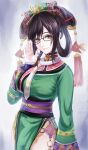  1girl adjusting_eyewear akito1218 black-framed_eyewear black_hair chinese_clothes dalachi_(headdress) glasses hair_rings highres mole mole_under_mouth samurai_spirits side_slit wu-ruixiang 