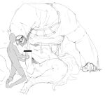  anthro bodily_fluids canid canine censored clothing cum duo elden_ring fromsoftware genital_fluids gurranq_(elden_ring) human male male/male mammal nude unknown_artist video_games 