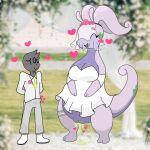 &lt;3 1:1 anthro bodily_fluids breasts bulge cleavage clothed clothing digit_ring dress duo erection excited faceless_character faceless_male female flower genital_fluids genitals goodra hi_res human humanoid jewelry leaking_precum leaking_pussy male male/female mammal nintendo plant pok&eacute;mon pok&eacute;mon_(species) precum public pussy pussy_juice ring romantic romantic_couple video_games wedding wedding_dress wedding_lingerie wedding_ring wedding_veil 