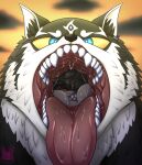  anthro anthro_pred blue_eyes cabezilla canid canine canis clenched_teeth duo face_squish female head_in_mouth hi_res humanoid humanoid_prey link_(wolf_form) male male/female mammal midna mouth_shot nintendo open_mouth oral_vore outside saliva_on_face sharp_teeth squish swallowing teeth the_legend_of_zelda tongue twilight_princess video_games vore wolf yellow_sclera 