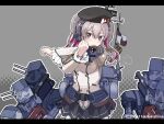  1girl alternate_weapon black_skirt breasts cannon epaulettes frilled_skirt frilled_sleeves frills grey_eyes jacket kantai_collection kashima_(kancolle) kerchief large_breasts long_sleeves military military_jacket military_uniform miniskirt neckerchief pleated_skirt red_neckerchief rigging shikishima_fugen sidelocks silver_hair skirt solo turret twintails uniform wavy_hair weapon white_jacket 