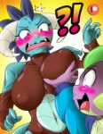  big_breasts blush boastudio breast_grab breasts clothed clothing dragon duo female friendship_is_magic hand_on_breast hi_res male male/female my_little_pony navel princess_ember_(mlp) scalie spike_(mlp) 