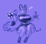  anthro belt big_breasts bracelet breasts clawroline clothed clothing collar cute_fangs ear_piercing english_text felid female footwear fur huge_breasts jewelry kirby_(series) kirby_and_the_forgotten_land leopard mammal nintendo pantherine pawpads piercing purple_theme shoes smile snao sneakers solo spiked_bracelet spikes spots spotted_body spotted_fur text thick_thighs tight_clothing video_games 
