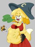  3:4 animal_crossing anthro belly bf-felz big_belly bracelet breasts burp_cloud burping canid canine canis cleavage clothed clothing corset digital_media_(artwork) dipstick_tail domestic_dog dress female female_pred hand_on_stomach hat headgear headwear hi_res isabelle_(animal_crossing) jewelry kyle_(animal_crossing) lingerie magic_user male male_prey mammal markings medium_breasts midriff navel nintendo open_mouth oral_vore shih_tzu spiral_eyes struggling tail_markings topwear torn_clothing toy_dog video_games vore witch witch_hat 