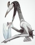  ambiguous_gender angel_humanoid clothed clothing duo feathered_wings feathers female feral hi_res humanoid mossa pterosaur reptile scalie size_difference wings 