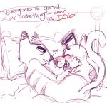  anthro bed blush bodily_fluids boop canid canine canis cartoon_network courage_the_cowardly_dog courage_the_cowardly_dog_(character) crying domestic_cat domestic_dog duo english_text eyebrows eyes_closed felid feline felis furniture happy holding_cheeks holding_face inside interspecies katz_(courage_the_cowardly_dog) looking_at_another love lying male male/male mammal nose_boop nose_to_nose on_side pillow sketch smile tears tears_of_joy text thick_eyebrows unknown_artist 