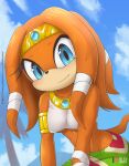  anthro blue_eyes bottomwear breasts clothed clothing cloud detailed_background echidna female hi_res jewelry mammal monotreme rilex_lenov sega skirt sky solo sonic_adventure sonic_the_hedgehog_(series) tikal_the_echidna 