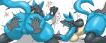  absurd_res anthro ass_up big_breasts big_butt bodily_fluids breasts butt butt_grab enigi09 female genital_fluids hand_on_butt hi_res lucario nintendo pok&eacute;mon pok&eacute;mon_(species) pussy_juice simple_background tongue tongue_out video_games white_background 