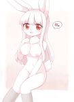  &lt;3 albino anthro areola breasts clothing covering covering_crotch female footwear footwear_only fur hair hand_on_breast hi_res kuzuyu lagomorph legwear leporid long_hair mammal mostly_nude neck_tuft nipples pink_nipples rabbit red_eyes scut_tail short_tail solo stockings tuft white_body white_fur white_hair 