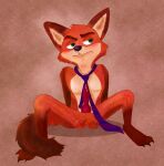  absurd_res animal_genitalia animal_penis anthro balls blush bodily_fluids canid canine canine_penis clothed clothed/nude clothing disney dripping erection fox frottingotter furry_balls genital_fluids genitals hi_res knot male mammal mostly_nude necktie nick_wilde nude penis precum precum_drip solo zootopia 