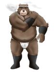  2022 anthro asian_clothing belly big_belly brown_body brown_nose bulge clothing east_asian_clothing fundoshi hi_res humanoid_hands inunodaidokoro japanese_clothing kemono male mammal moobs nipples overweight overweight_male scar simple_background smoking solo underwear ursid white_background white_clothing white_fundoshi white_underwear 