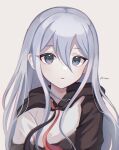  1girl bangs black_hoodie expressionless grey_background hair_between_eyes highres hood hoodie light_blue_hair long_hair looking_at_viewer miz_(ao_onn) project_sekai solo very_long_hair yoisaki_kanade 