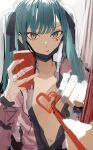  1girl bangs cellphone crayon drawing hatsune_miku heart highres mirror phone sakusya2honda solo twintails undressing vampire_(vocaloid) 