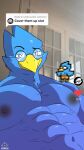  &lt;3 anthro avian beak berdly bird blue_body blue_feathers bovid caprine clothed clothing comment cover_them_up_slut deltarune elpiratalakshm1 english_text eyebrows eyewear feathers glasses goat hi_res inside looking_at_viewer male mammal meme muscular muscular_male nipples pecs plushie raised_eyebrow shirtless smile smug solo_focus text topless toriel undertale_(series) video_games yellow_beak 