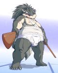  anthro briefs bulge canid canine canis clothing domestic_dog dual_wielding hair hi_res holding_object holding_weapon lifewonders long_hair male mammal musclegut nipples pecs ponytail practice_sword shino_(housamo) solo stout takagi_kyou tighty_whities tokyo_afterschool_summoners underwear video_games weapon white_clothing white_underwear wooden_sword 