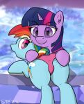  blue_body clothing cutie_mark dock duo equid equine female female/female feral friendship_is_magic hair half-closed_eyes hasbro hi_res horn mammal multicolored_hair multicolored_tail my_little_pony narrowed_eyes panties pink_eyes purple_body purple_eyes purple_hair rainbow_dash_(mlp) rainbow_hair rainbow_tail raised_tail single_purpose spreading twilight_sparkle_(mlp) underwear unicorn 