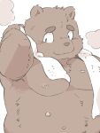  2018 anthro belly big_belly brown_body dv-ch hi_res kemono male mammal moobs nipples overweight overweight_male portrait simple_background solo towel towel_around_neck ursid 