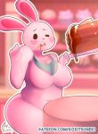  2018 anthro breasts curvy_figure disney eating featureless_breasts female food fun_bun hi_res kerchief kerchief_only lagomorph leporid mammal mostly_nude neckerchief neckerchief_only open_mouth pancake pink_body portrait rabbit ralph_breaks_the_internet rizkitsuneki solo three-quarter_portrait wreck-it_ralph 