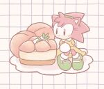  2021 alternate_costume amy_rose anthro biped black_eyes buke3jp cake cake_slice classic_amy_rose classic_sonic_(universe) clothing dessert digital_media_(artwork) dress eulipotyphlan female food footwear fruit fur geometric_background gloves green_clothing green_footwear green_hairband green_shoes grid_background handwear hedgehog looking_at_object mammal mouthless orange_clothing orange_dress pattern_background peach_(fruit) pink_body pink_fur plant plantigrade sega shoes simple_background sitting socks solo sonic_the_hedgehog_(series) white_background white_clothing white_footwear white_gloves white_handwear white_socks 