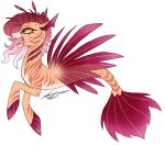  ambiguous_gender eyelashes fan_character feral fin fish fish_tail hair hasbro kasara-designs marine my_little_pony purple_eyes red_hair seahorse sharp_teeth signature simple_background spikes stripes syngnathid syngnathiform teeth white_background yellow_sclera 